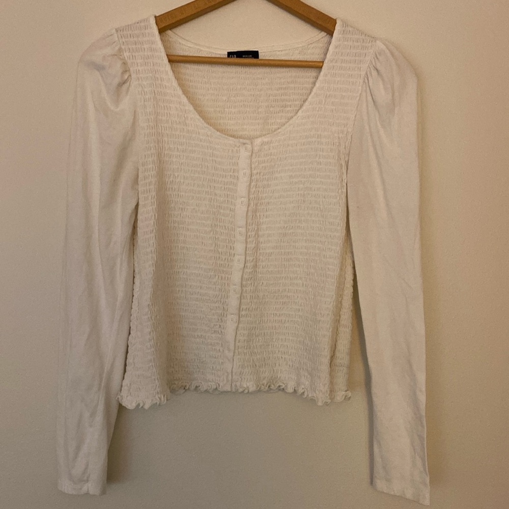 Gap Smocked Long Sleeve Button Down Top